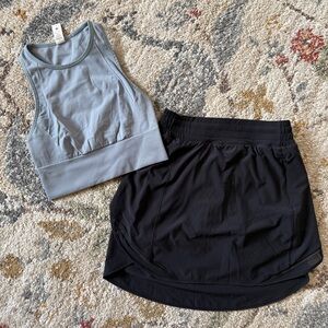 Lululemon 2 pc set- Light Blue Tank Top bra+ black hotty skort skirt w/ shorts